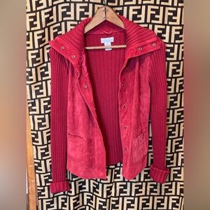 leather on front sweater jacket